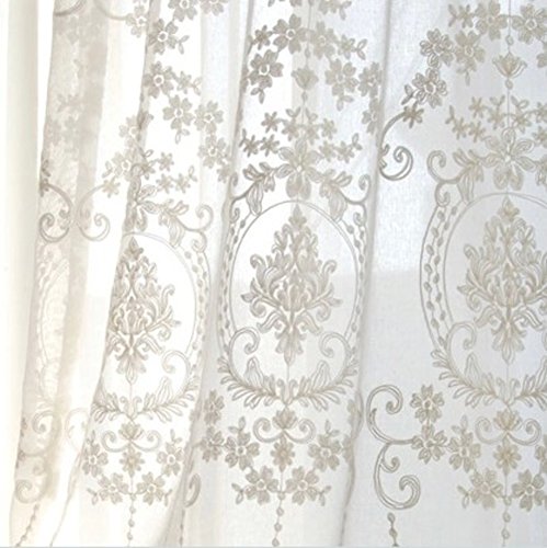 Silk Road Européen Rideau de broderie, Blanc Dentelle Rideau voilage Pour Salon Chambre Balcon Hublot de compartiment Décoration de fenêtres-blanc 200x250cm(79x98inch)