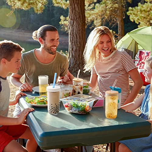 4 Pack Glass Cups Set - 24Oz Mason Jar With Bamboo Lids And Glass Straw & 2 Airtight Lids - Cute Boba Drinking Glasses, Reusable Travel Tumbler Bottle For Iced Coffee, Smoothie, Bubble Tea, Gift #TOP3