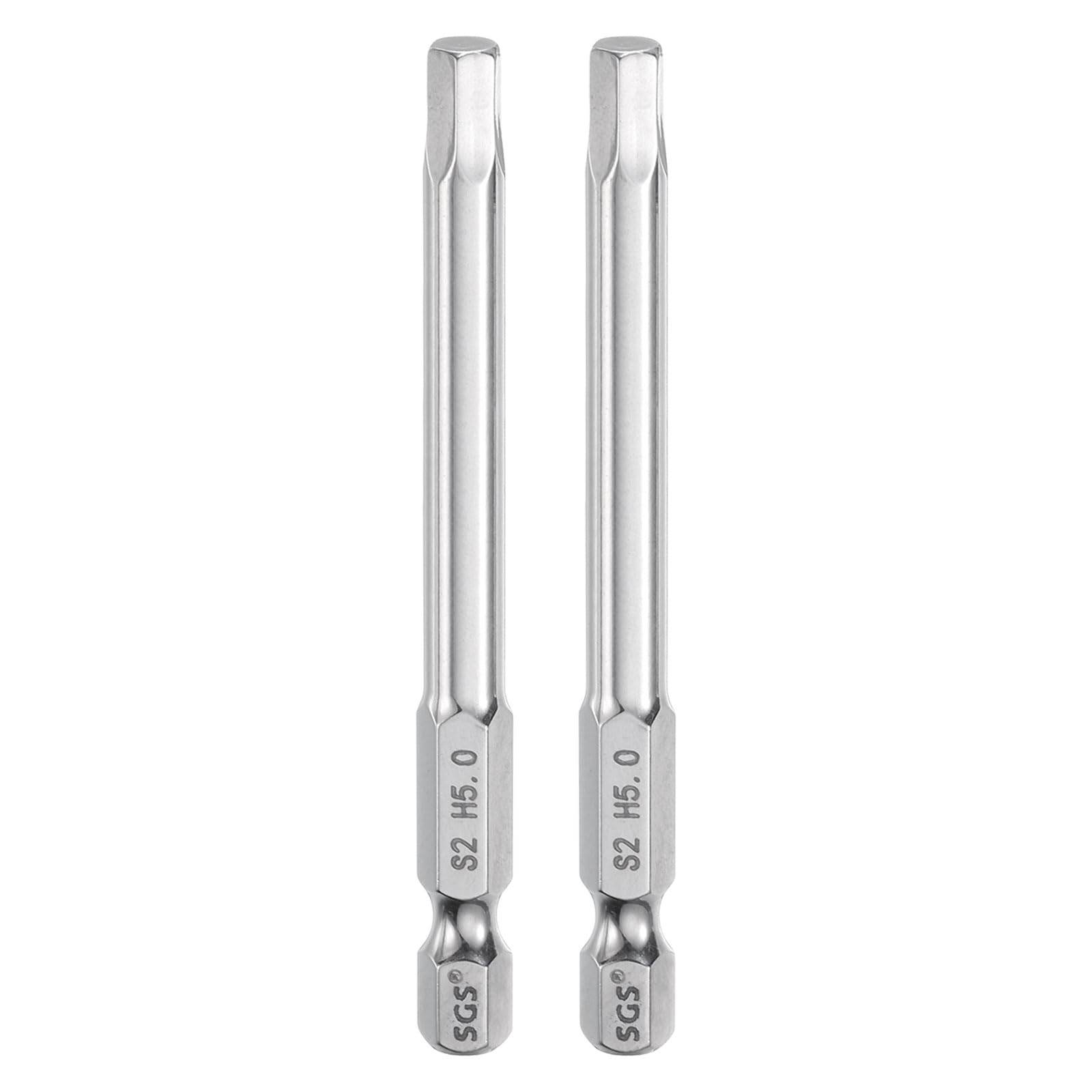 HARFINGTON 2pcs Hex Head Wrench Drill Bit 5mm (H5) Metric 1/4" Hex Shank 75mm (3") Long Magnetic S2 Steel Screwdriver Bits Industrial Grade Hexagon