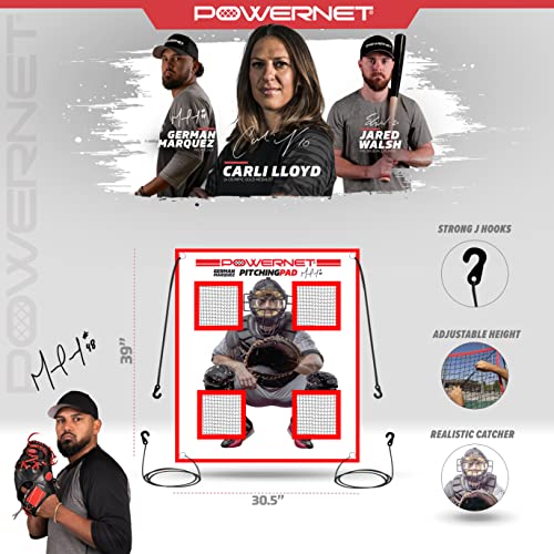 Powernet German Marquez Pitching Pad | 4 Pocket Baseball Softball Training Tool | Hang In Cages Or A Practice Net | All Ages | Realistic Catcher (White) #TOP1