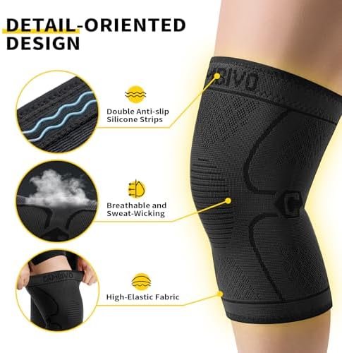 CAMBIVO 2 Pack Knee Brace, Knee Compression Sleeve Anti-Slip - 2