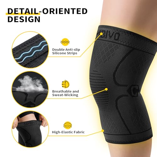Image of CAMBIVO 4 Pack Knee Brace, Knee Compression Sleeve Support for Men and Women, Knee Pads for Running, Hiking, Meniscus Tear, Arthritis,Joint Pain Relief (Black,Small)