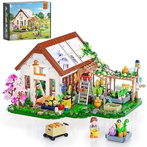 FUNWHOLE Botanical-Garden Greenhouse Lighting Building-Bricks Set – Farm Flower House Collection LED Light Model Display Set 1428 Pcs for Adults and Teens Who Love Flowers and Plants