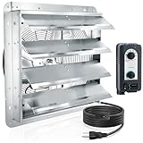 18 inch Shutter Exhaust Fan with Speed & Thermostat Control, 2600 SQ. Ft Coverage Area, 2500 CFM, Upgrade Powerful Wall Mount Attic Vent Fan for Greenhouse, Garage, Chicken Coops Ventilation Fans