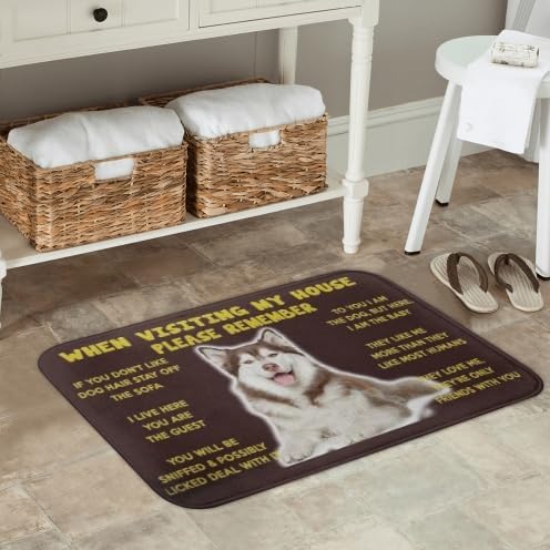 Husky Dog Doormat Outdoor Welcome When Visiting My House Please Remember Funny Entryway Rugs Non Slip, Washable Entrance Mat Indoor Door Mats for Kitchen, Bathroom Home Decor 24 * 36in/60 * 90cm