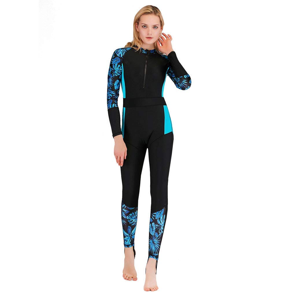 Women Full Body Long Sleeve Zipper Front Surfing One Piece Swimsuit Diving Swimwear Rash Guards Athletic UPF 50+