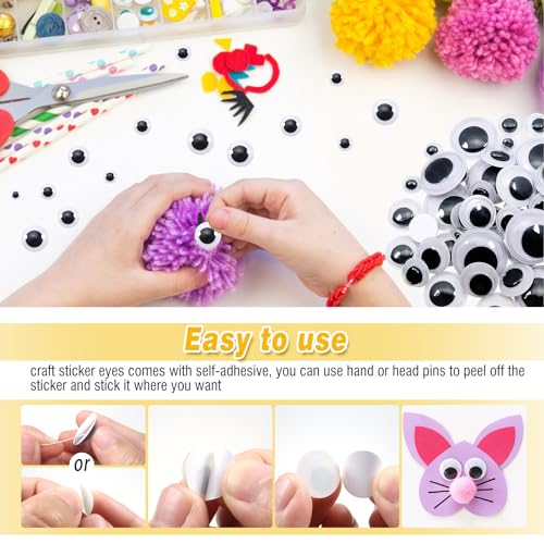 Image of TOAOB 150pcs 10mm Plastic Wiggle Googly Eyes Self Adhesive Black Round Sticker Eyes DIY Arts Crafts Scrapbooking Accessories
