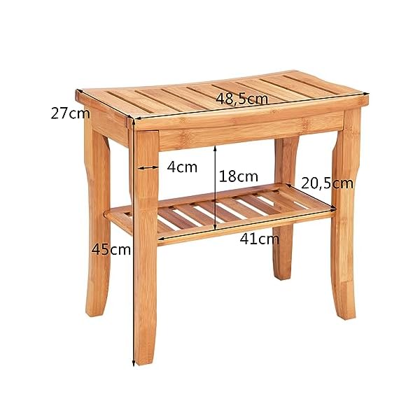 RELAX4LIFE Duschbank Bambus, Badhocker mit Ablage, Sitzhocker Duschhocker Wasserabweisend, Sitzbank Bad mit Rutschfesten Füßen, Mehrzweckhocker, Badezimmerhocker, 48,5 x 27 x 45 cm, Natur – Bild 6