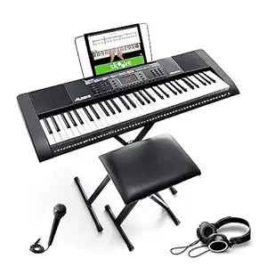 Alesis Melody 61 MKII - 61-Key Portable Keyboard with Built-In Speakers, Headphones, Microphone, Piano Stand, Music Rest and Stool + Cable, Cable Ties + Keyboard Cover + Flash Drive