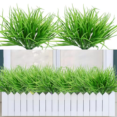 Bacucine 12 paquetes de plantas artificiales de hierba de trigo artificial para exteriores, resistentes a los rayos UV, arbustos de plástico para jardín, ventana, caja, patio, porche, decoración del