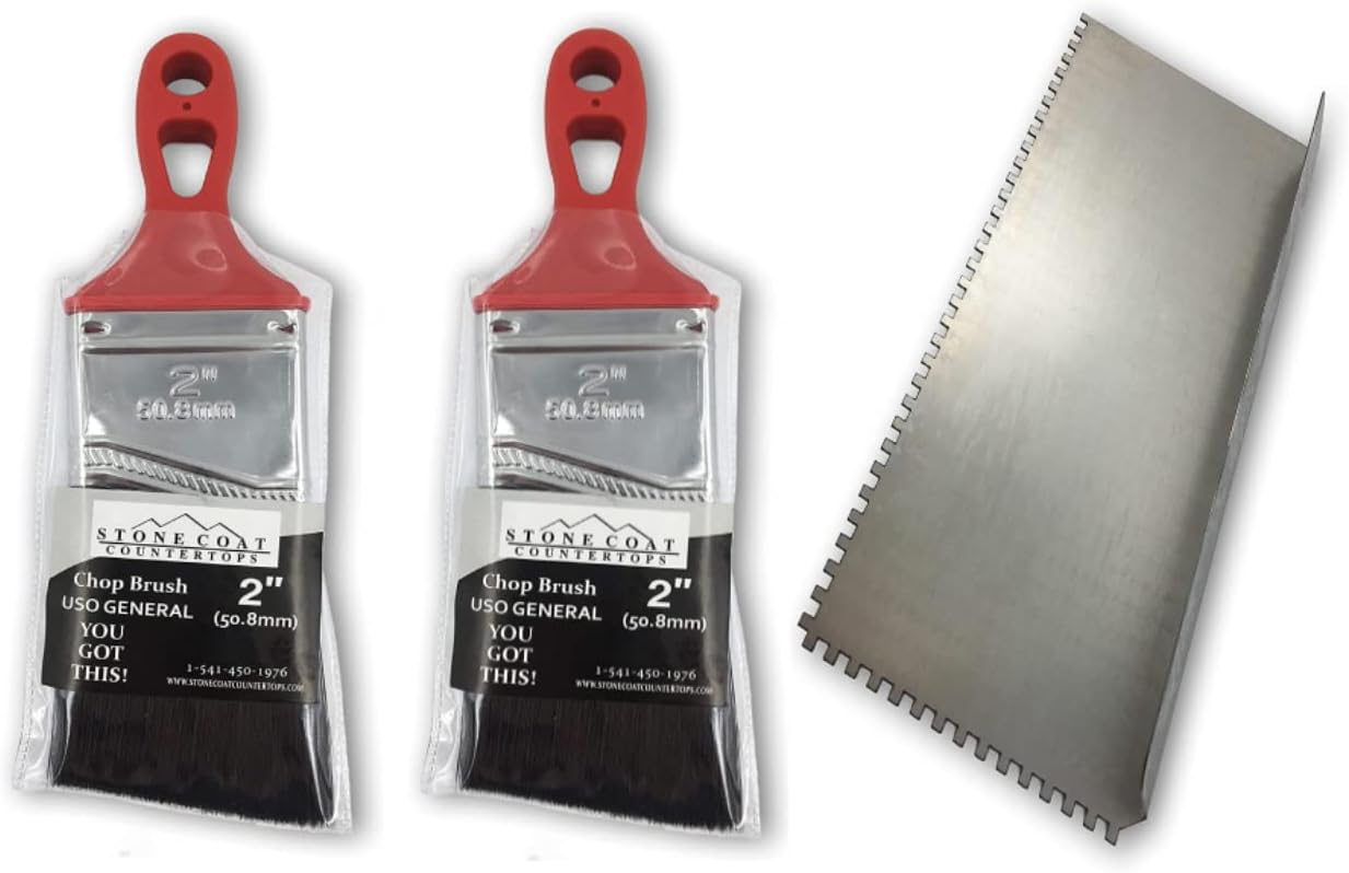 Stone Coat Countertops Tools Kit for Epoxy Resin, Includes 2 Inch Chop Brushes and Square Notch Trowel, Ideal for DIY Renovations in Kitchens, Bathrooms, Woodworking