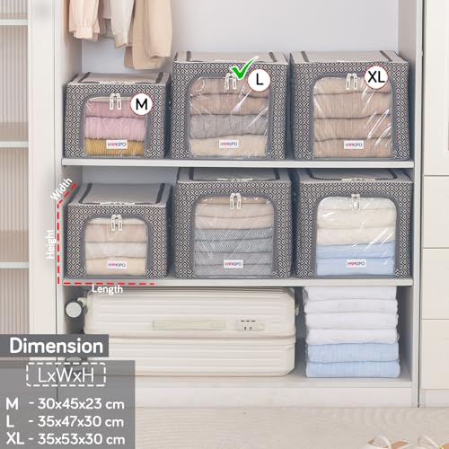 Image of HOKIPO Wardrobe Organiser for Storage of Clothes, 600D Oxford Fabric Storage Box, Charcoal Grey - Large Pack of 1 (AR-6718-CGRY)