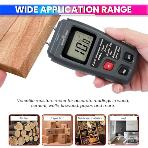 Image of amiciSense Wood Moisture Meter with 8 Material Modes, 0-80% RH Range | Digital Humidity Tester for Wood, Cement Motor, Wall, Firewood, Paper, etc