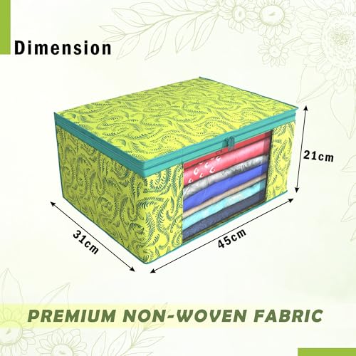 Image of Kuber Industries (Pack of 6) Saree Covers | Foldable Storage Bag for Almirah & Wardrobe | Non-Woven Saree Bags (9 Inch) Clothes Bag for Women (Leaf Printed) Sari Cover Bags | Green