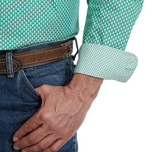 Wrangler Men's George Strait by Printed Geo Long Sleeve Western Shirt Green Small