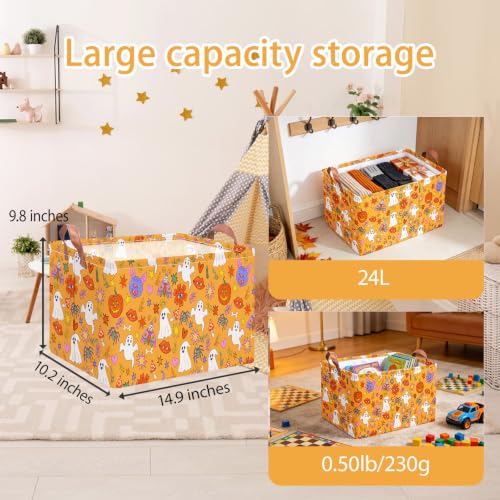 Image of NTAO Gift Storage Basket Empty for Halloween, Storage Bin with Handles, Room Decor, Book Box(Cartoon Halloween)