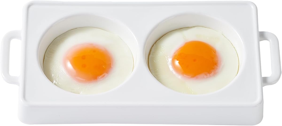 EliteVibe Ceramic Microwave Egg Cooker, BPA-Free 2-Cavity Egg Poacher | All-Ceramic, BPA-Free, 2-Cavity Egg Poacher, Non-Stick, Dishwasher Safe, Microwave Safe, Round Eggs, Breakfast Sandwiches