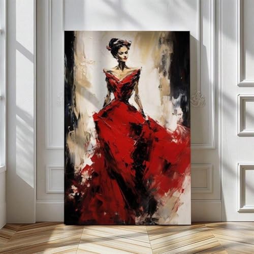 Robe rouge impression sur toile expressionnisme abstrait chic