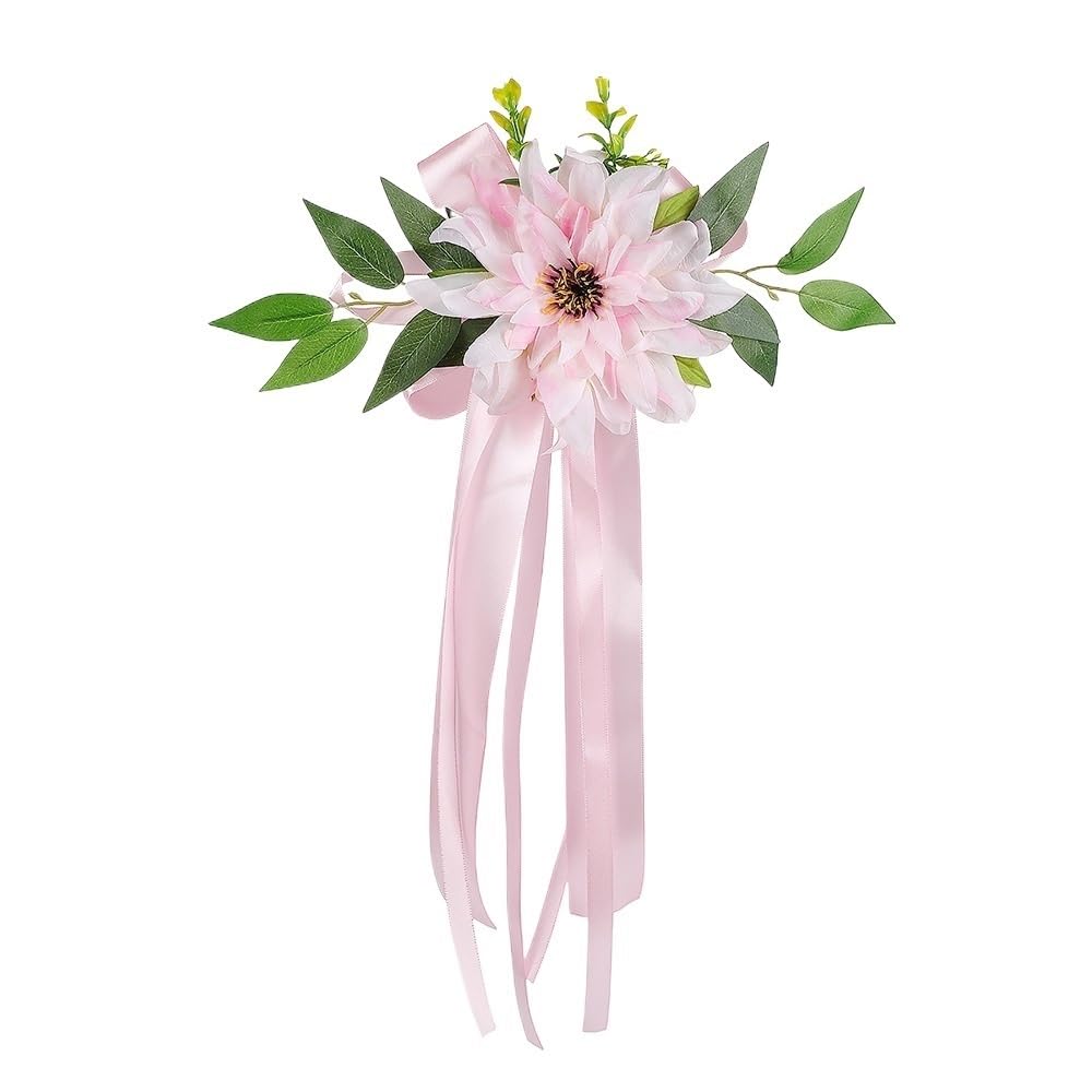 Huffa 2929-Lightpink Elegant White Wedding Car Decoration - Artificial Flower Arrangements For Doors And Mirrors(2929-Lightpink)