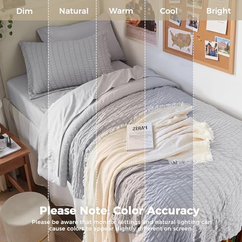 Image of HYMOKEGE Light Grey Twin Comforter Set Seersucker 5 Pieces, All Season Luxury Bed in a Bag for Bedroom, Bedding Set with Comforters, Sheets, Pillowcase & Sham