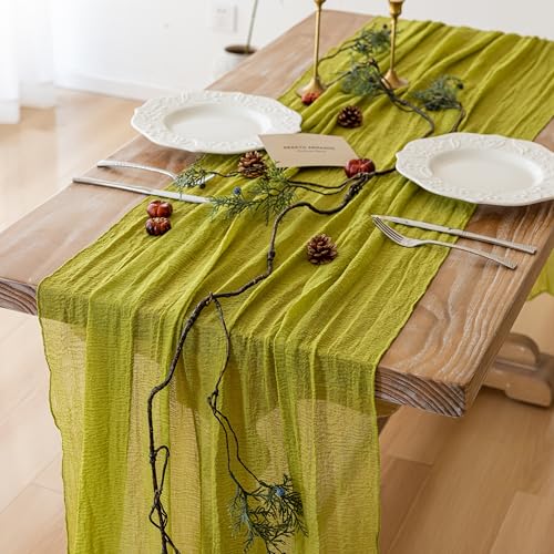 Image of Moss Green Cheesecloth Table Runner 120 Inches Fall Party Home Decorations