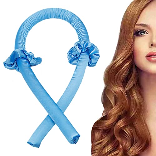 Women Heatless Hair Curlers For Long Hair, No Heat Silk Curls Headband You Can To Sleep In Overnight, Soft Foam Hair Rollers, Curly Ribbon for Natural Hair (Blue)