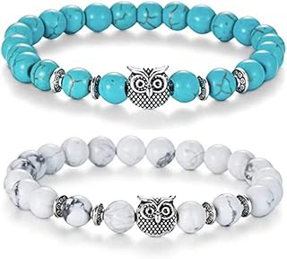COLORFUL BLING Owl Bracelet Healing Crystal Bracelet Men's and Women's Spiritual Energy Beaded Bracelet Owl Gift Set Gift, no gemstone