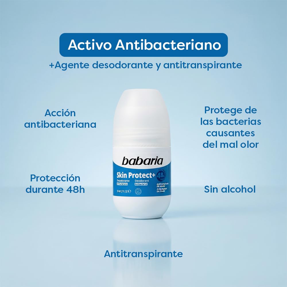 Babaria - Dezodorant rolkowy Skin Protect+ - 0% alkohol - Antyperspirant
