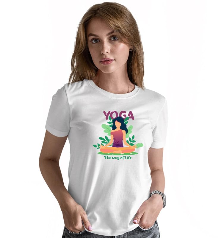 Image of INDISSH Women's Regular Fit Half-Sleeves YOGA25 Themed Garphic Printed Tshirt|Regular Wear T-Shirt for Women's| Pack of 1 T-Shirt|