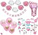 Baby Shower Decorations for Girl Pink and Gold, Baby Shower Photo Booth Props for Girl, Baby Shower Banner, Its a Girl Heart Balloons, Favors Flowers Pom Poms, Foot Balloon, Ribbon Roll, Pink & Gold