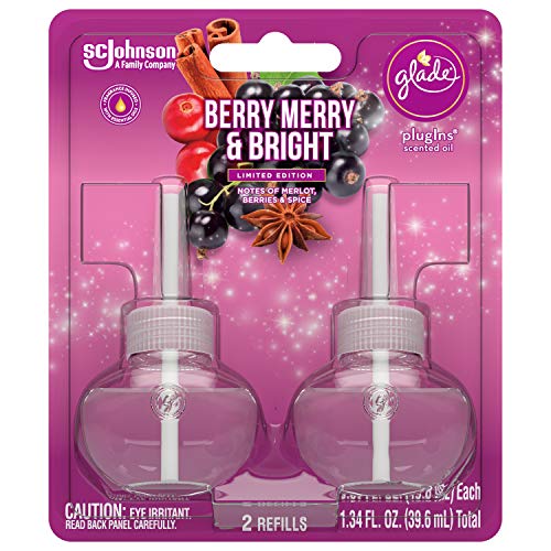 Glade PlugIns Refills Air Freshener, Scented and Essential Oils for Home and Bathroom, Berry Merry Bright, 1.34 Fl Oz, 2 Count