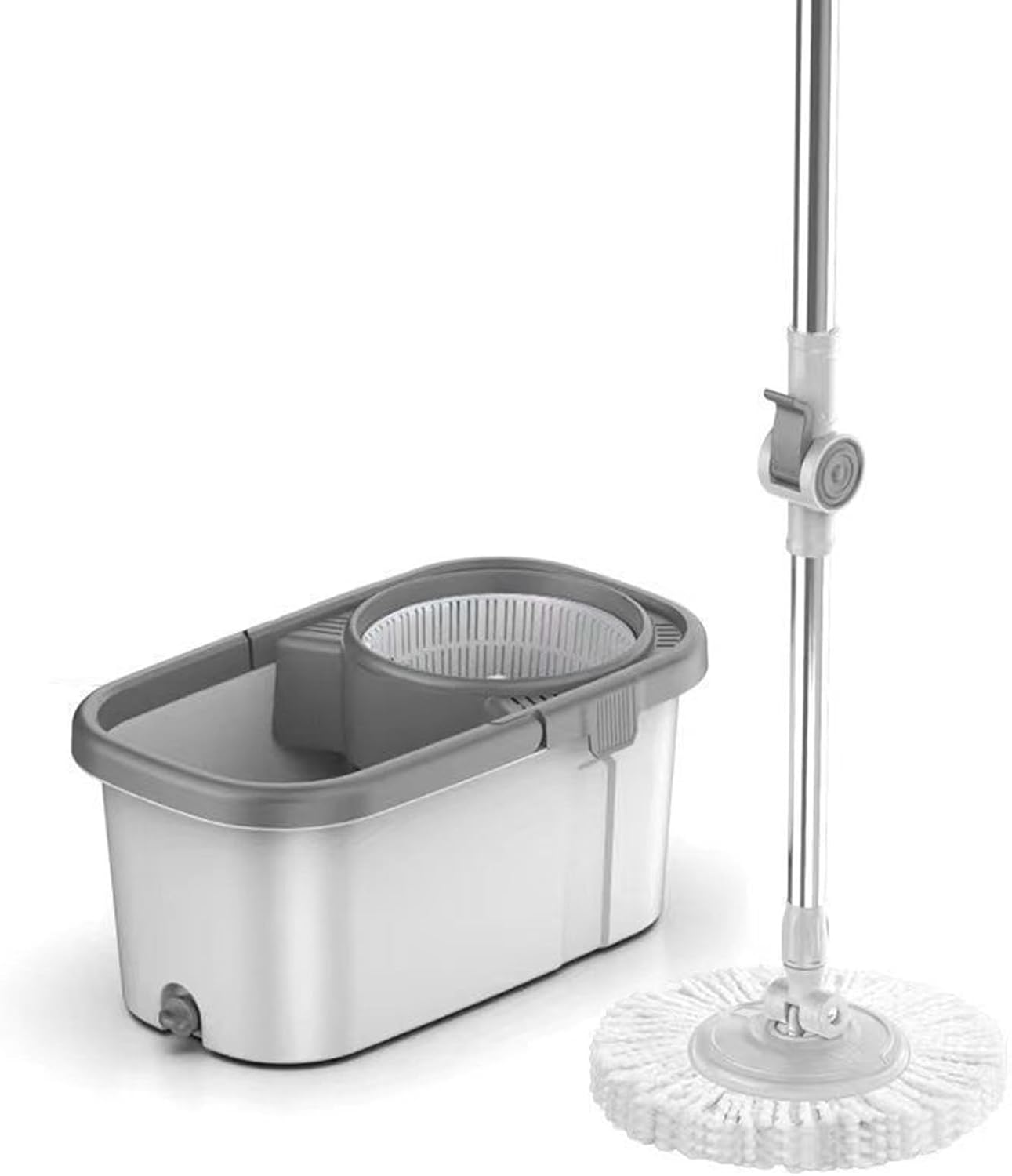 A,Deep Clean Spin Mop & Bucket – 2 Super Absorbent Microfiber Mop Heads, Pedal Bucket, Splash Guard to Prevent Spraying,
