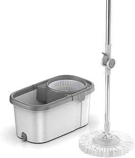 Deep Clean Spin Mop & Bucket - 2 Super Absorbent Microfiber Mop Heads, Pedal Bucket, Splash Guard to Prevent Spraying,B