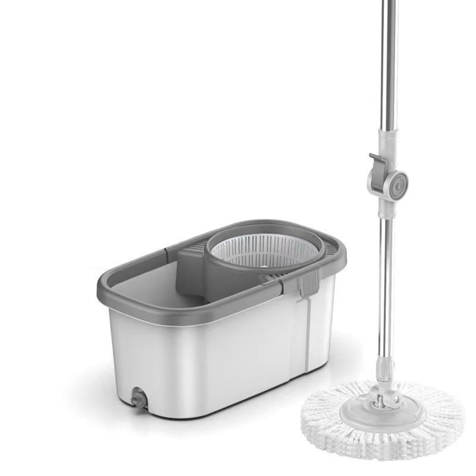 Deep Clean - Juego de fregona giratoria y cubo, incluye 2 cabezales de fregona de microfibra súper absorbentes, cubo de pedal con protector contra salpicaduras para evitar rociar