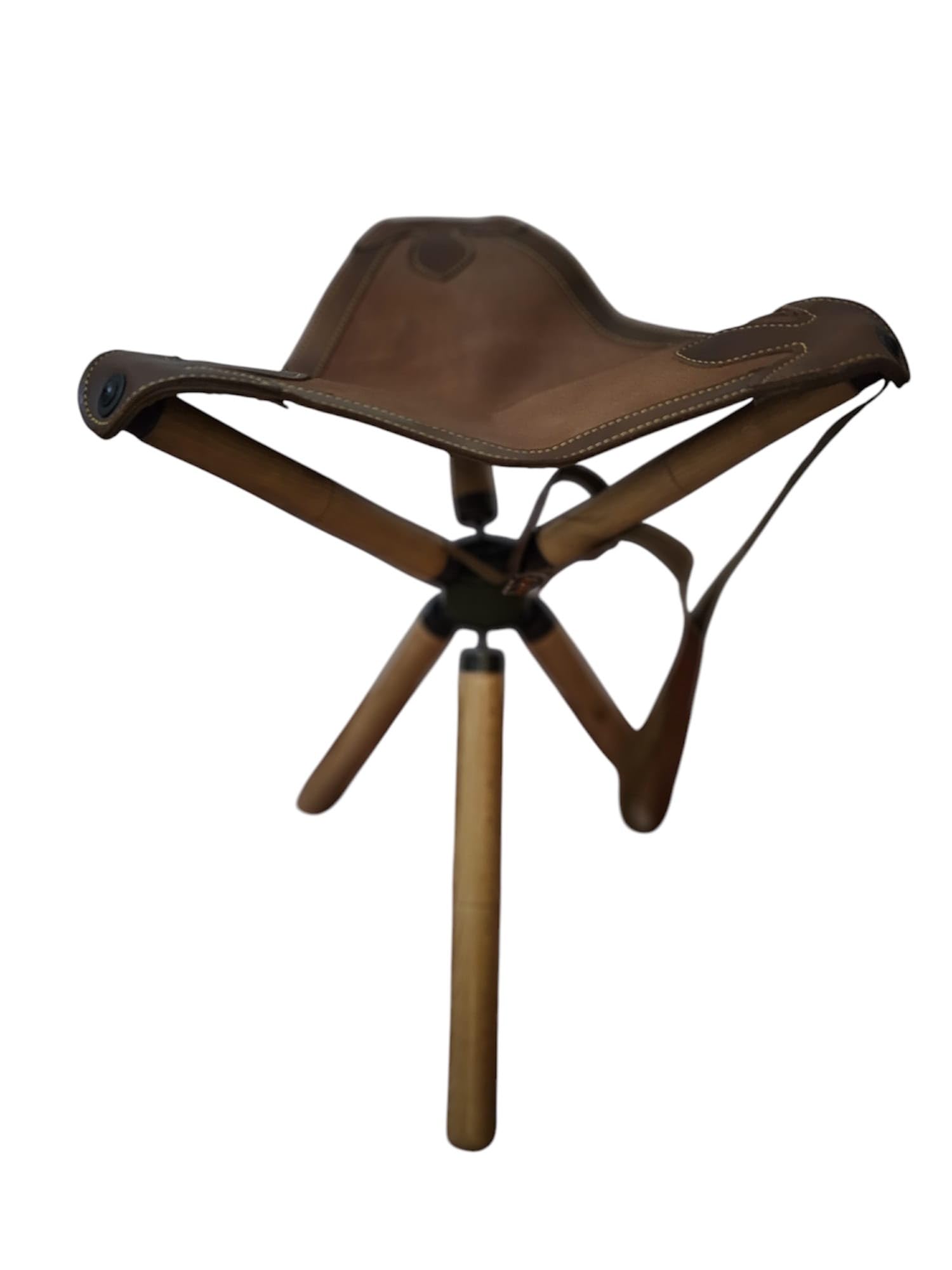 Genérico Silla de Caza trípode giratoria con Asiento en Piel de Haya Altura 56cm