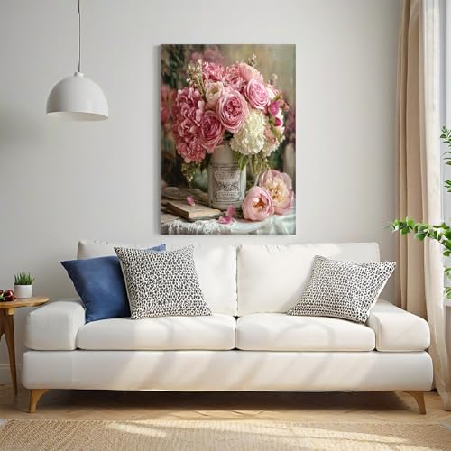 Impression roses et hortensias 50x40cm tableau mural moderne maison