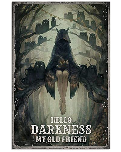 Aoevc Targa in metallo con scritta in lingua inglese Hello Darkness My Old Friend, cartello in metallo, per parcheggio e casa, stile vintage, stile retrò, caffetteria, decorazione artistica per la