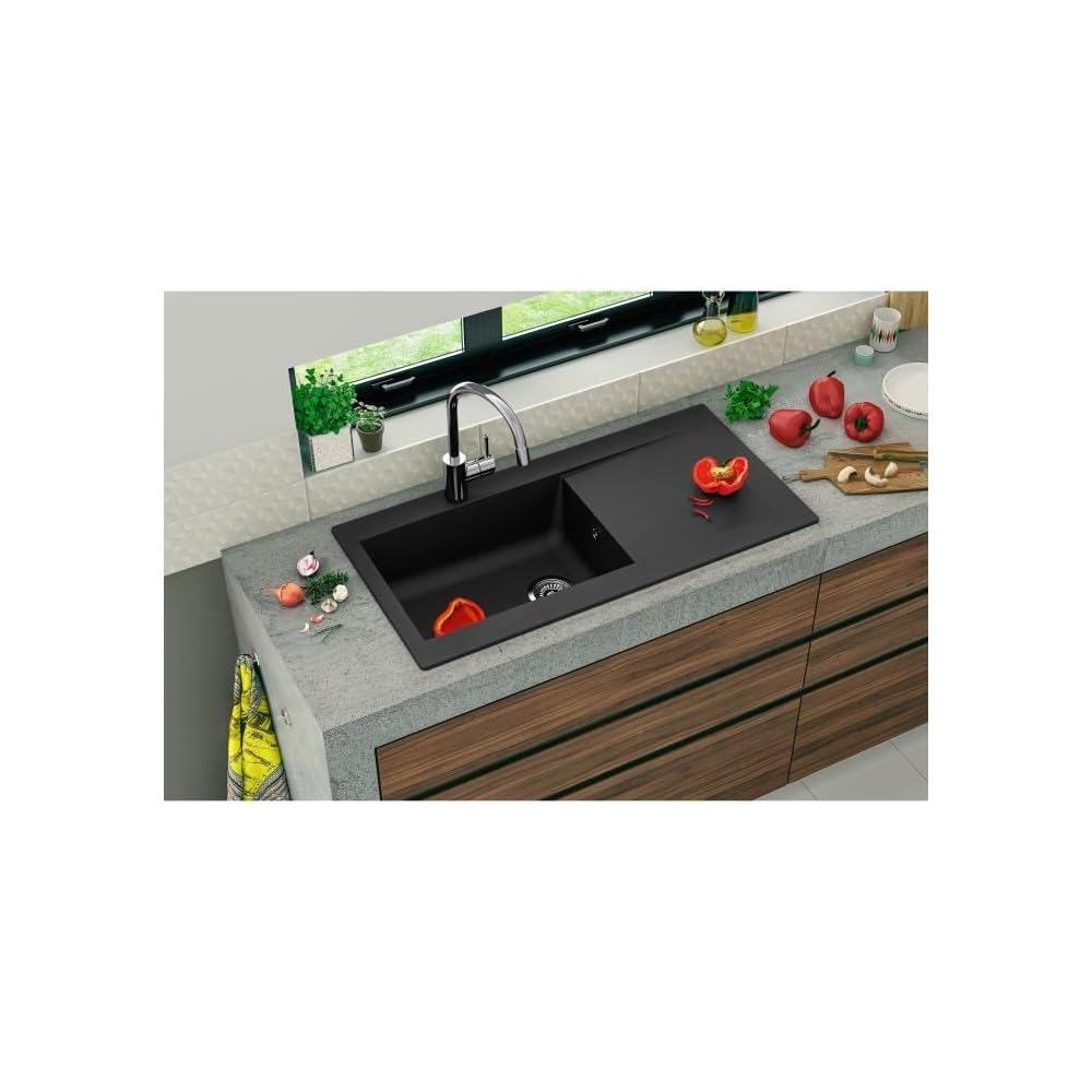 Fregadero empotrado de resina Lierra 1000x500mm 1 cubeta grande - Negro - Fabricaci�n francesa