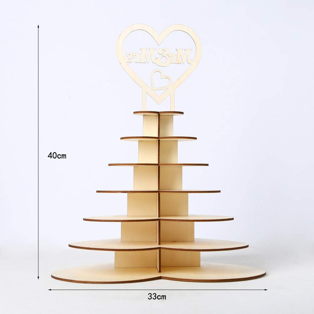 Happyyami 7 Layer Wedding Party Tree Tower Wooden Display Stand Heart Shaped Table Cupcake Chocolate Display Shelf Rack
