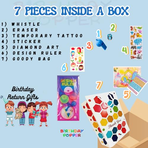 Image of Birthday Popper 70 Pcs Dream Combo Birthday Return Gift Set | Party Favors for Kids of All Age Group for Colourful Rainbow Theme Parties
