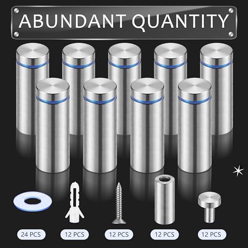 Image of Pelopy 12 Pcs Sign Standoff Screws Advertising Screws Stainless Steel Wall Standoff Mounts Glass Acrylic Nail (3 /4 x 2 Inch)
