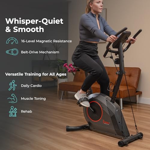 Sunny Health & Fitness Smart Upright Exercise Bike with Resistance Bands - image 4
