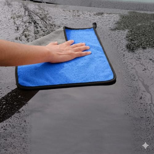 Image of Microfiber Cloth - 3 pcs - 40x40 cms - 500 GSM Blue-Grey Multipurpose Cleaning Cloths - Super Soft, Lint-Free & Reusable - Ideal for Car, Kitchen, Glass & Home Cleaning.