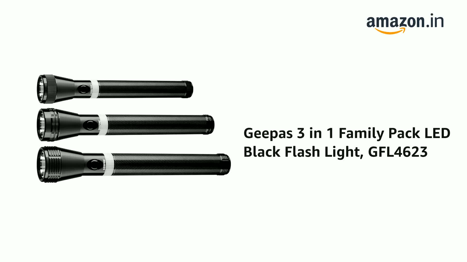 Geepas 3 in 1 Family Pack LED Black Flash Light, GFL4623 : Amazon
