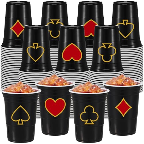 Ziliny 100 Pack Casino Theme Cups 16 oz Poker Party Disposable Plastic Cups for Casino Night Decorations Hot Cold Drinks Game Themed Birthday Party(Casino)