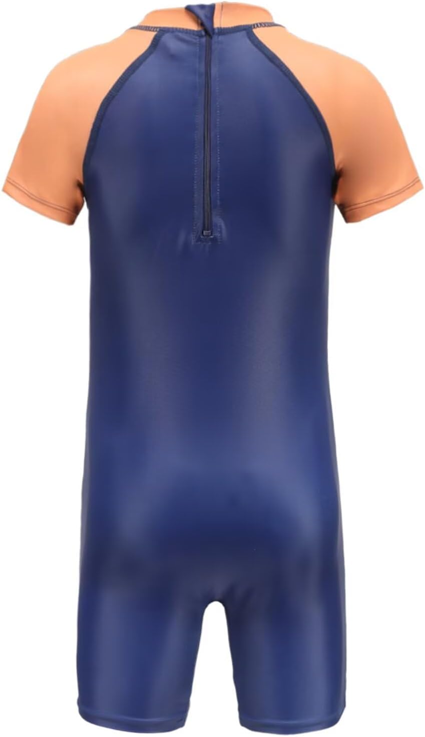 Boys Rash Guard Swimsuits One Piece Short Sleeve Swim Shirt for Kids UPF 50+ Sun Protection Bathing Suits