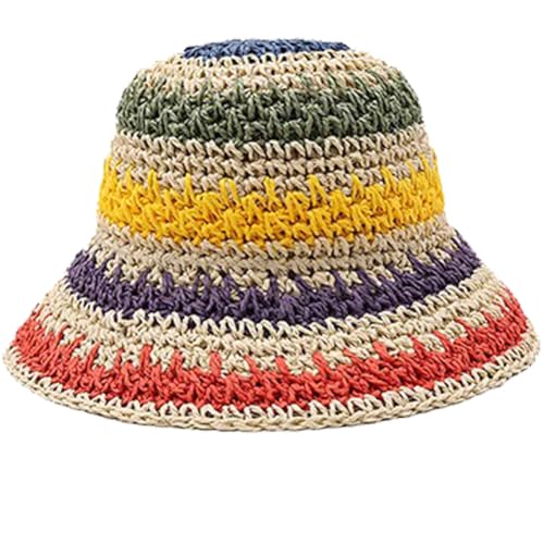 KORADI Girls Sun Hats Rainbow Straw Hat Kids Wide Brim Summer Beach Hats Hollow Out Bucket Hat 3-8 Years