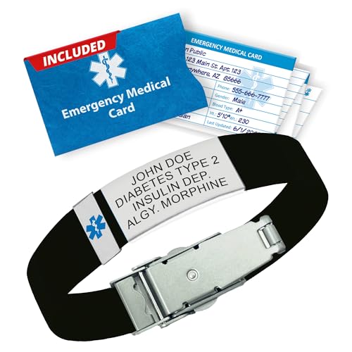 UltraSlim Waterproof Medical Alert ID Bracelet – Custom Engraved Emergency Information Wristband w/Medical Card & Complimentary 12-Month Access to Personal Health Record (PHR)