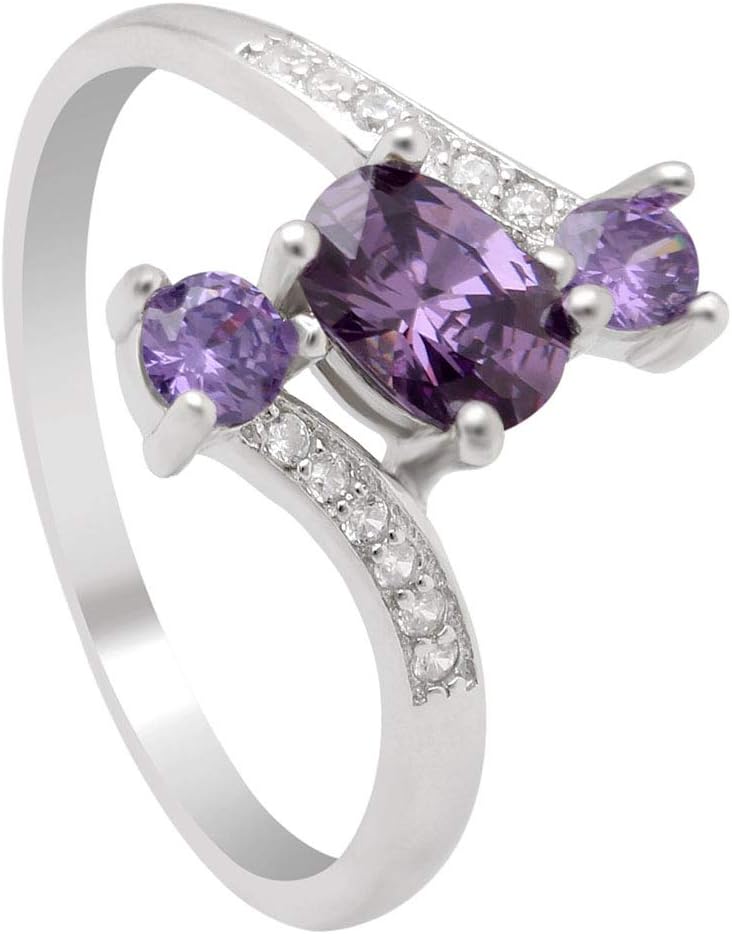 Jasmine Birthstone Ring for Women by Ginger Lyne | Three Stone Design Sterling Silver Cubic Zirconia Engagement or Statement Ring for Her | Gift for Wife or Girlfriend