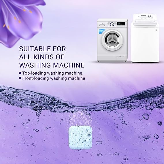 Zestio Washing Machine Deep Cleaner Descaler Tablets for All Front and Top Load Machines, with Descaling and Stain-Removing Power-Lavender-Pack Of 1 2